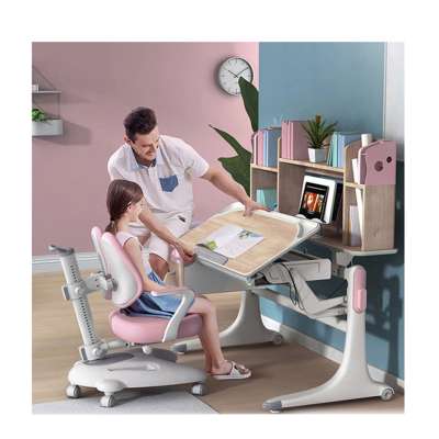 Kids Furniture Adjustable Study Desk, Children Furniture Sets Pink Color Study Desk And Chair Set/