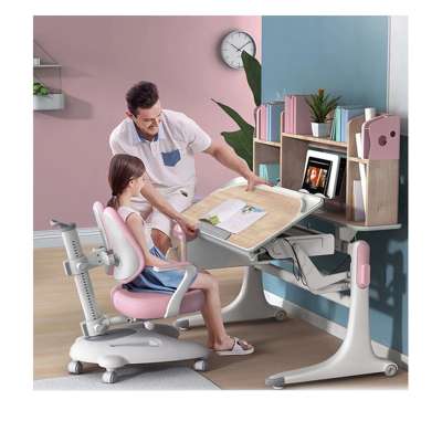 Designs Ergonomic Study Table Chair Set, Kids Furniture Students Study Desk And Shelves/